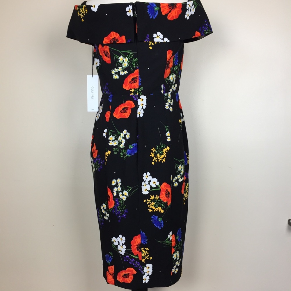 Calvin Klein Off Shoulder Black Floral Dress
